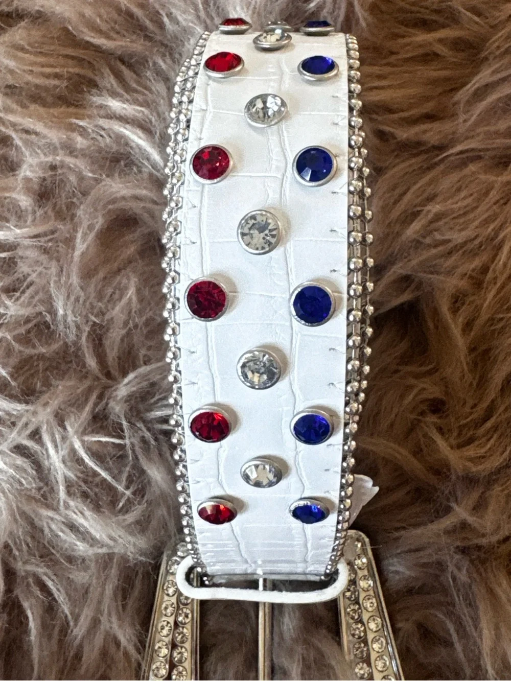 Patriotic belt rhinestones red white blue American flag beautiful chunky buckle